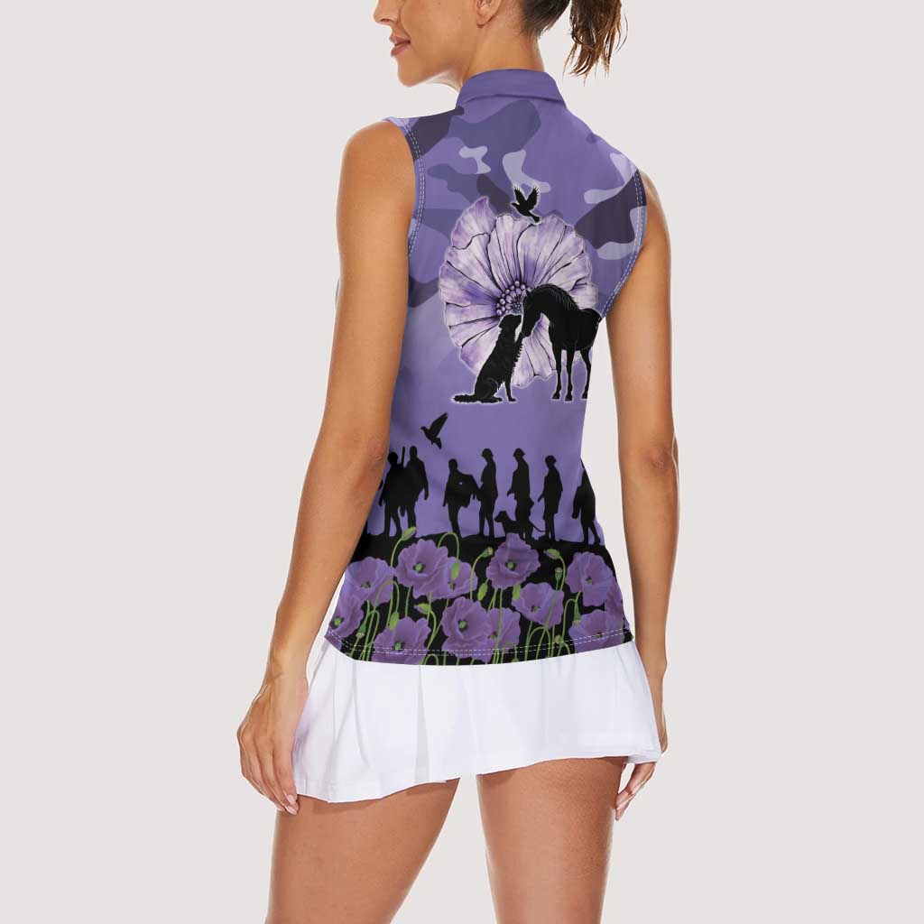 ANZAC Day Women Sleeveless Polo Shirt Lest We Forget the Animals Too LT19 - Polynesian Pride