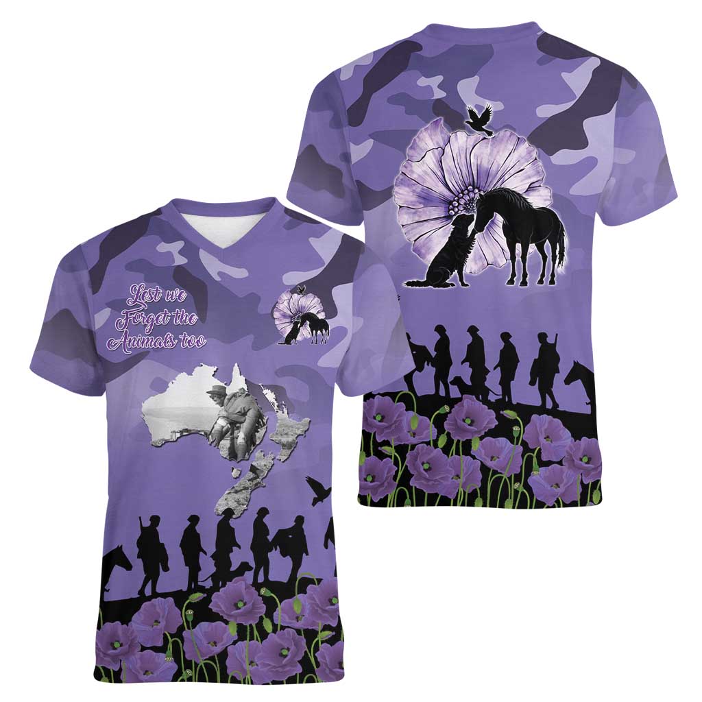ANZAC Day Women V-Neck T-Shirt Lest We Forget the Animals Too