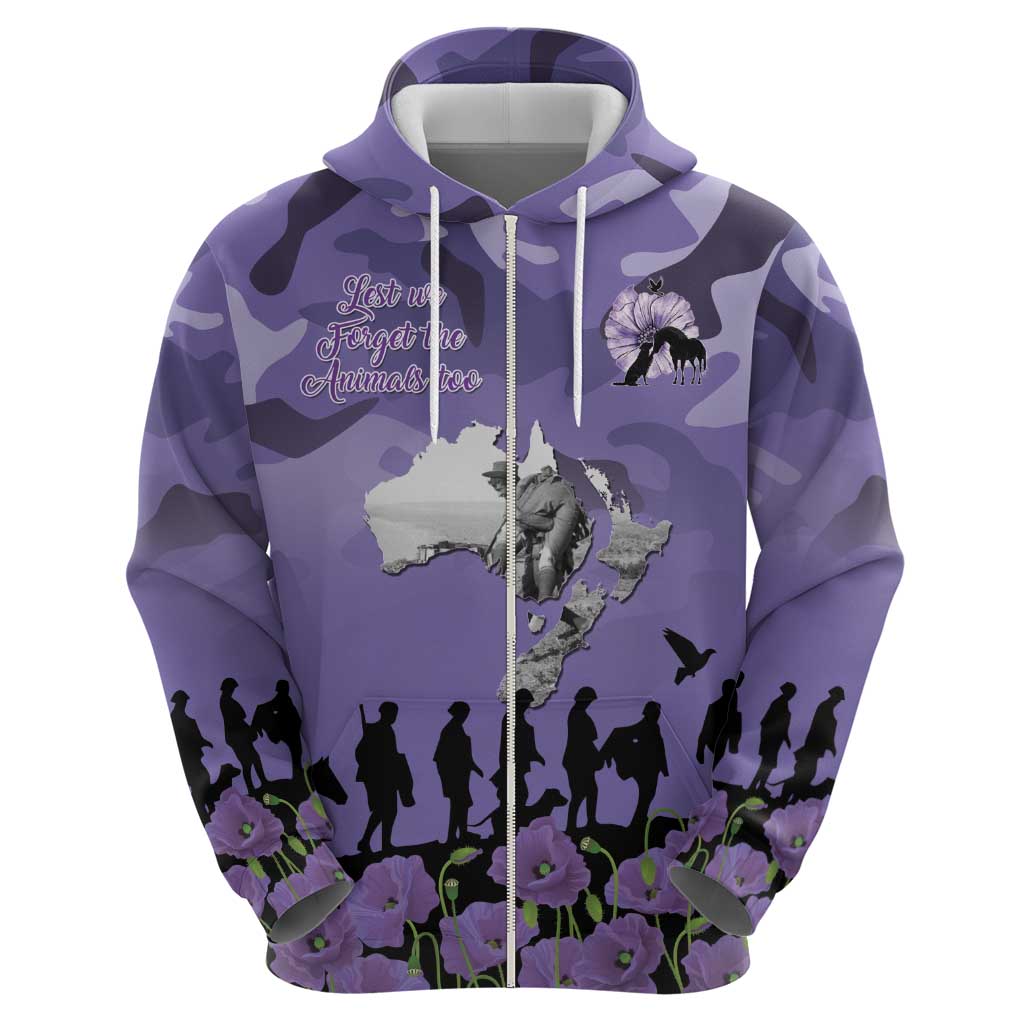 ANZAC Day Zip Hoodie Lest We Forget the Animals Too LT19 - Polynesian Pride