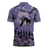 ANZAC Day Zipper Polo Shirt Lest We Forget the Animals Too LT19 - Polynesian Pride