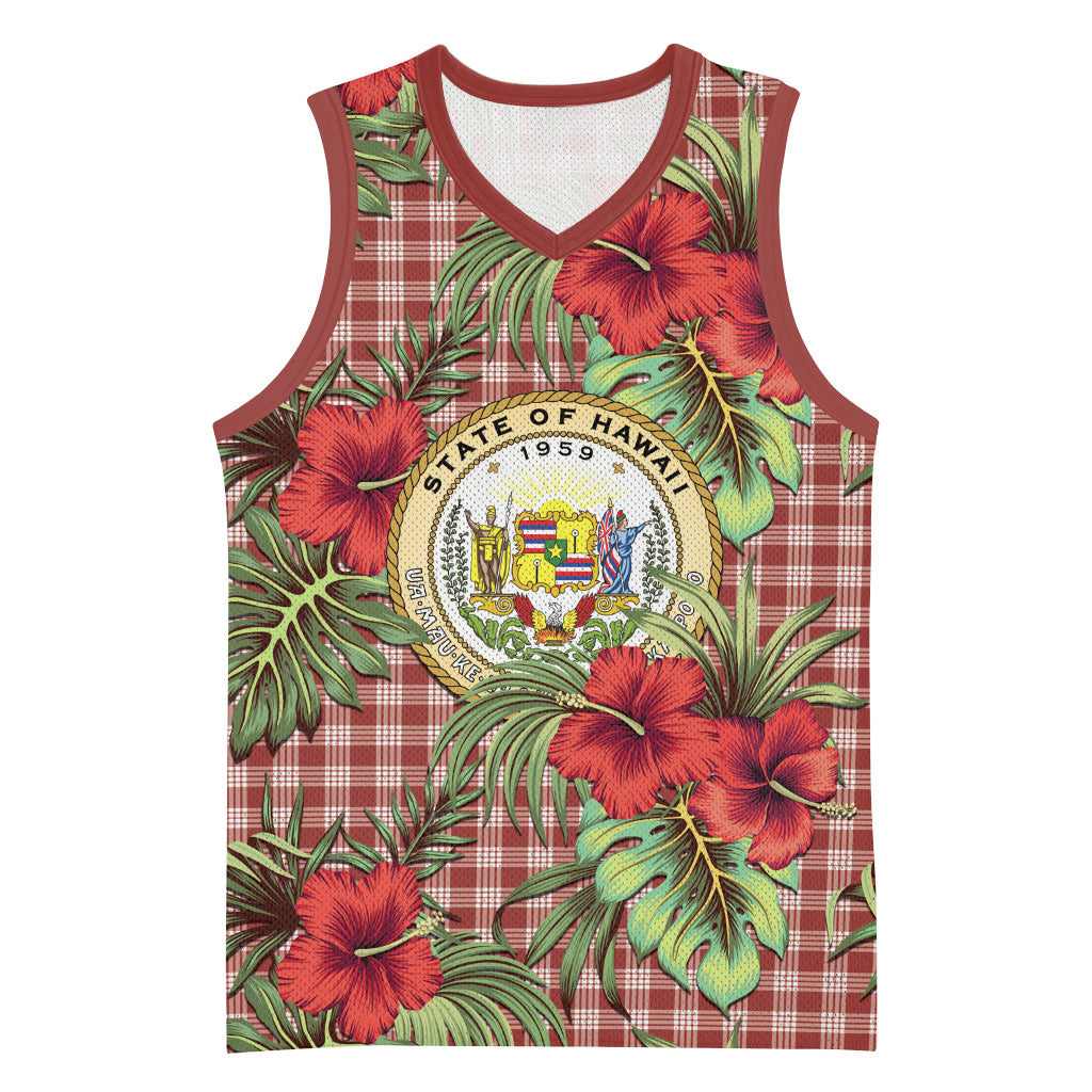 Vintage Hawaii Hibiscus Palaka Basketball Jersey Red Color