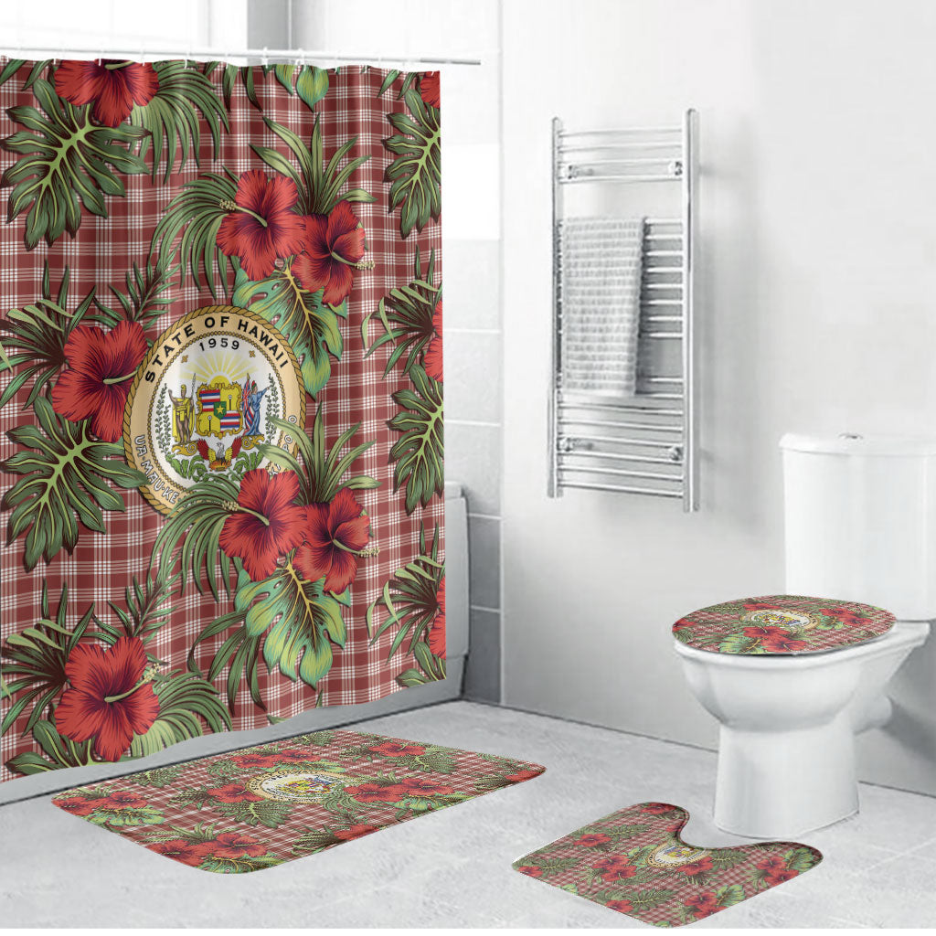 Vintage Hawaii Hibiscus Palaka Bathroom Set Red Color LT19 Bathroom Set (4 pcs) Red - Polynesian Pride
