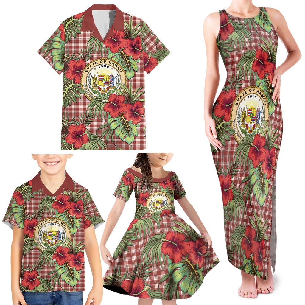Vintage Hawaii Hibiscus Palaka Family Matching Tank Maxi Dress and Hawaiian Shirt Red Color LT19 - Polynesian Pride