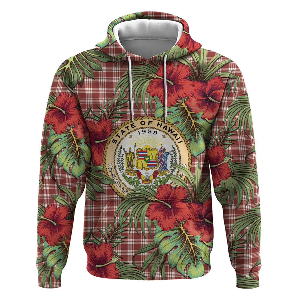 Vintage Hawaii Hibiscus Palaka Hoodie Red Color