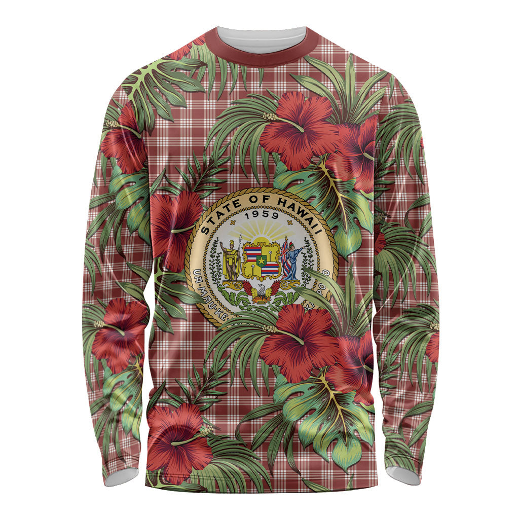 Vintage Hawaii Hibiscus Palaka Long Sleeve Shirt Red Color LT19 Unisex Red - Polynesian Pride