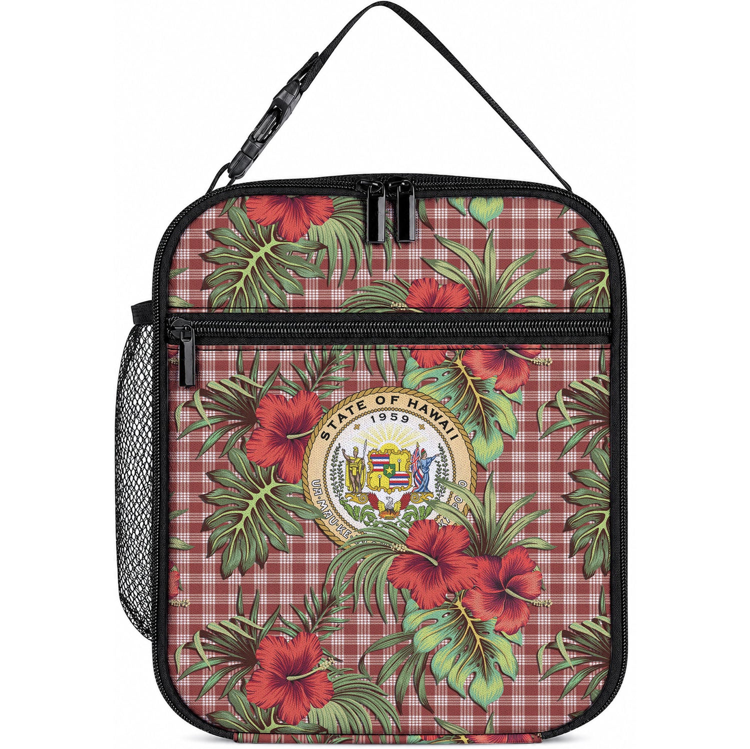 Vintage Hawaii Hibiscus Palaka Lunch Bag Red Color LT19 10.2 × 8.3 × 4.3 inch Red - Polynesian Pride