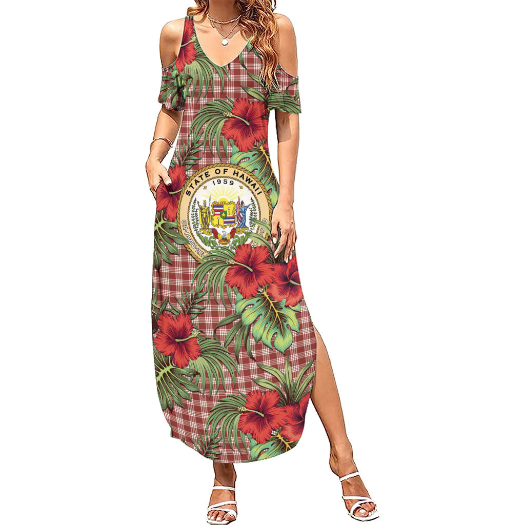 Vintage Hawaii Hibiscus Palaka Summer Maxi Dress Red Color LT19 Women Red - Polynesian Pride