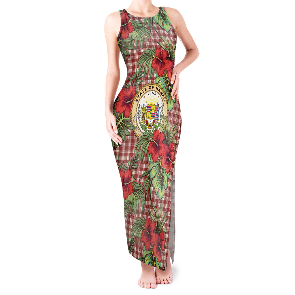 Vintage Hawaii Hibiscus Palaka Tank Maxi Dress Red Color LT19 Women Red - Polynesian Pride