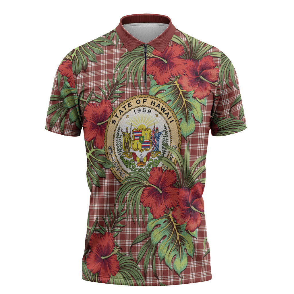 Vintage Hawaii Hibiscus Palaka Zipper Polo Shirt Red Color LT19 Red - Polynesian Pride
