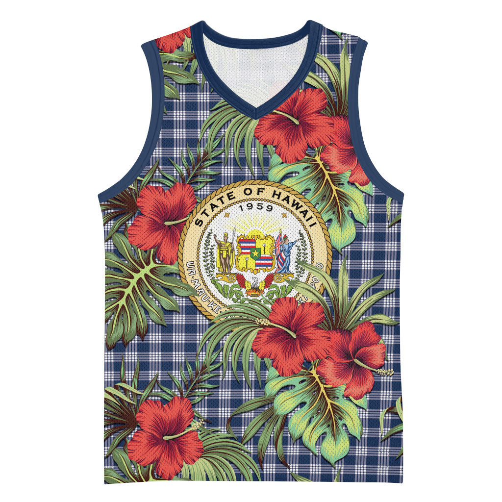 Vintage Hawaii Hibiscus Palaka Basketball Jersey Navy Color