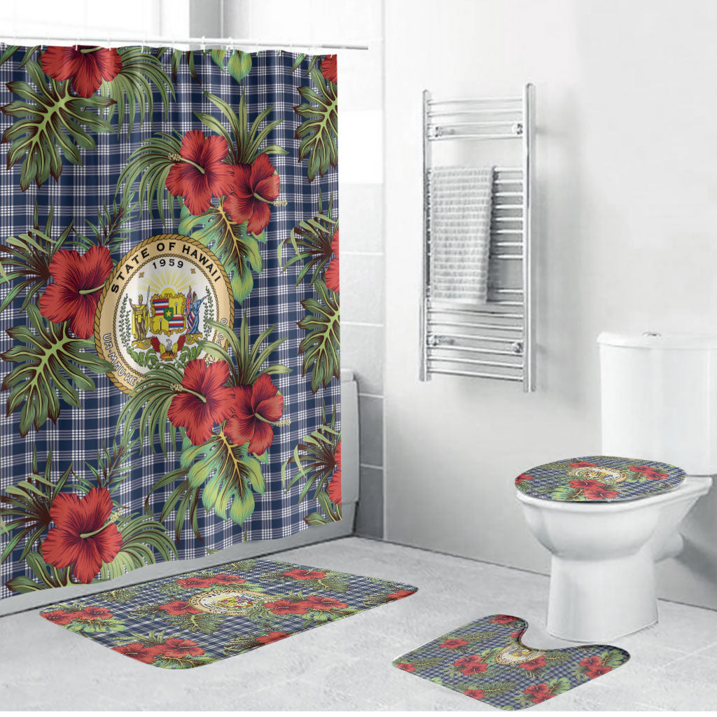 Vintage Hawaii Hibiscus Palaka Bathroom Set Navy Color LT19 Bathroom Set (4 pcs) Navy - Polynesian Pride