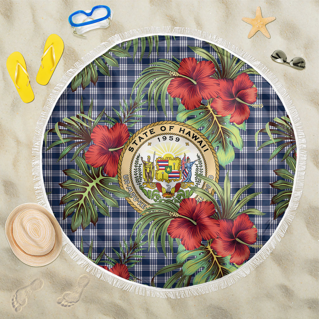Vintage Hawaii Hibiscus Palaka Beach Blanket Navy Color LT19 One Size 150cm Navy - Polynesian Pride