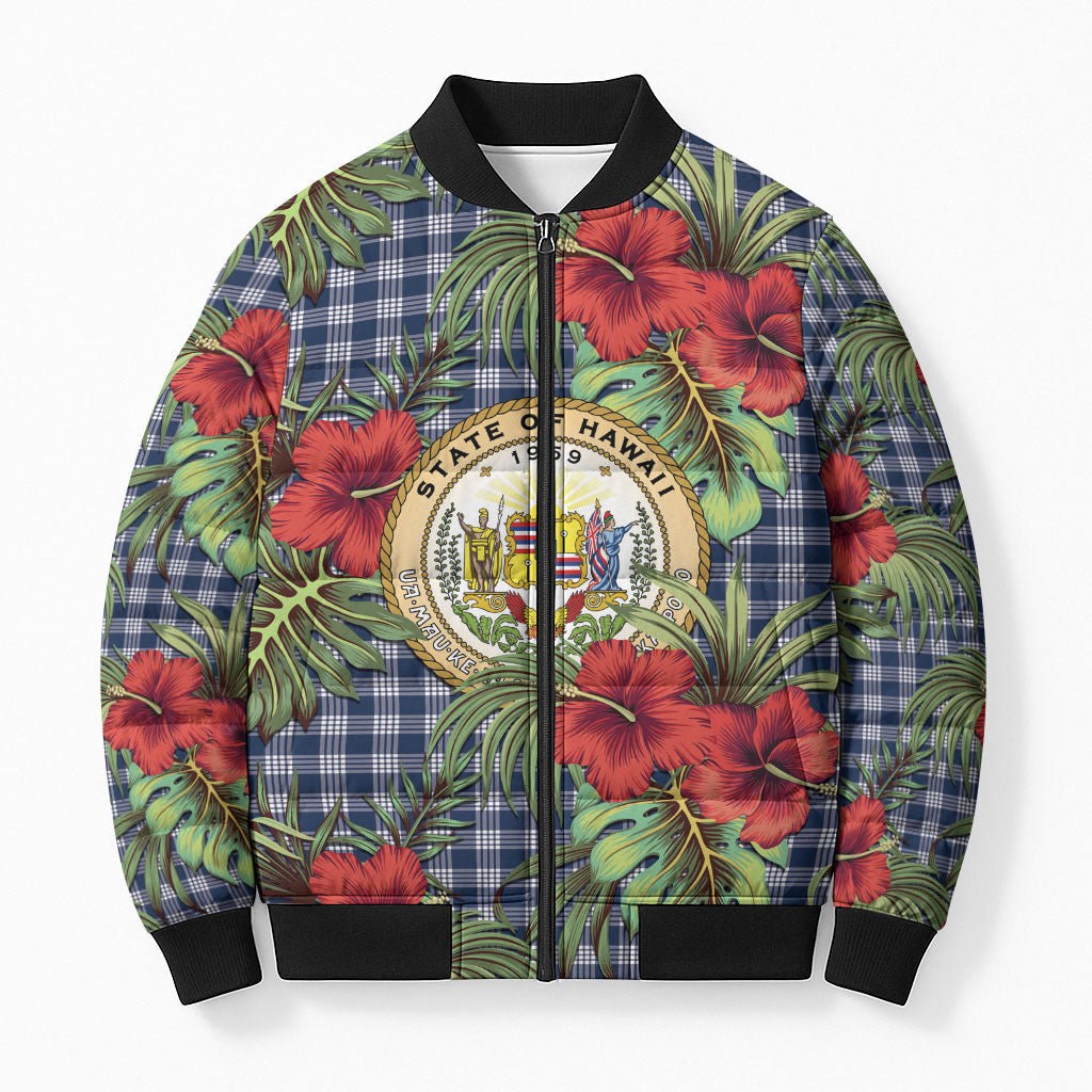 Vintage Hawaii Hibiscus Palaka Bomber Puffer Jacket Navy Color LT19 Unisex Navy - Polynesian Pride