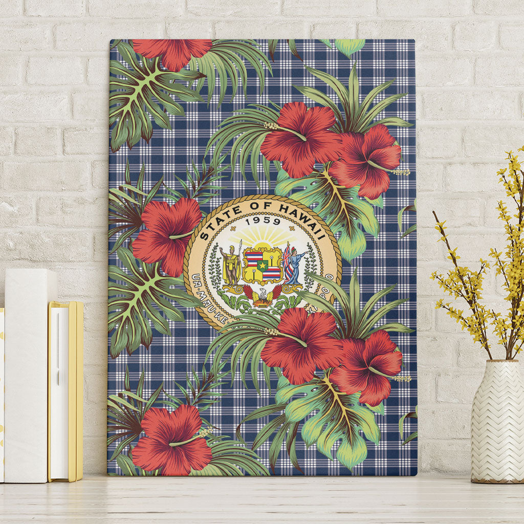 Vintage Hawaii Hibiscus Palaka Canvas Wall Art Navy Color LT19 Without Frame Navy - Polynesian Pride