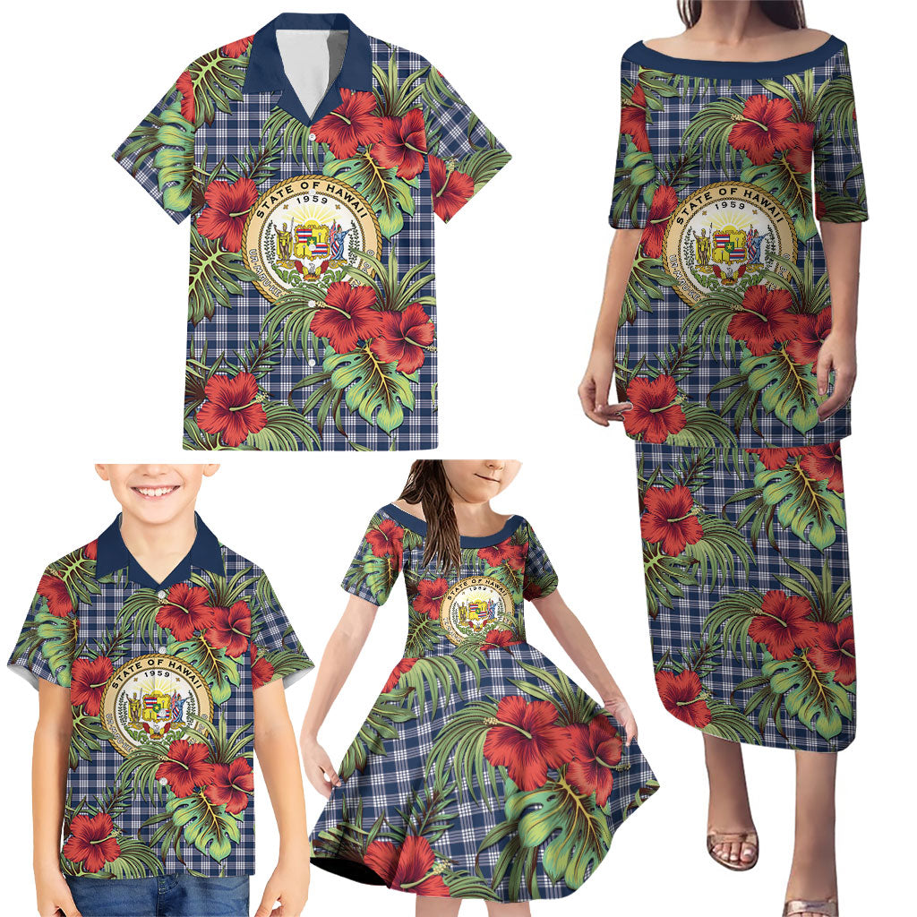 Vintage Hawaii Hibiscus Palaka Family Matching Puletasi and Hawaiian Shirt Navy Color LT19 - Polynesian Pride