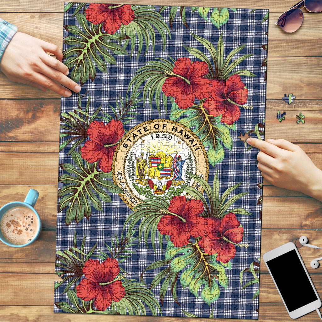 Vintage Hawaii Hibiscus Palaka Puzzle Navy Color