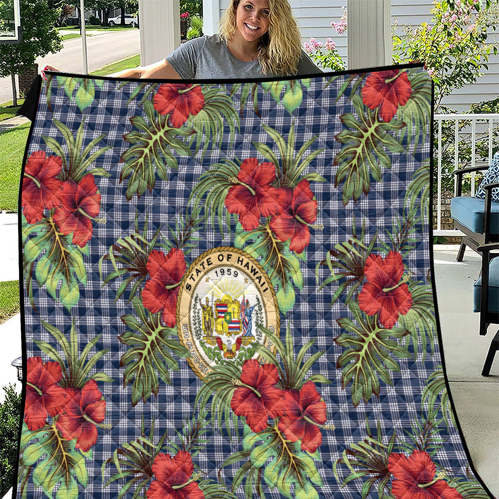 Vintage Hawaii Hibiscus Palaka Quilt Navy Color LT19 Navy - Polynesian Pride