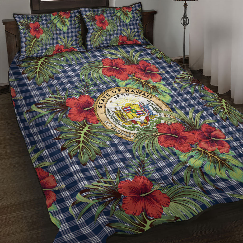 Vintage Hawaii Hibiscus Palaka Quilt Bed Set Navy Color LT19 Navy - Polynesian Pride