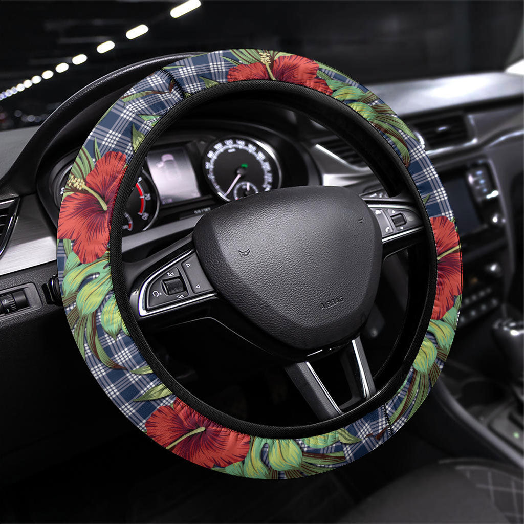 Vintage Hawaii Hibiscus Palaka Steering Wheel Cover Navy Color