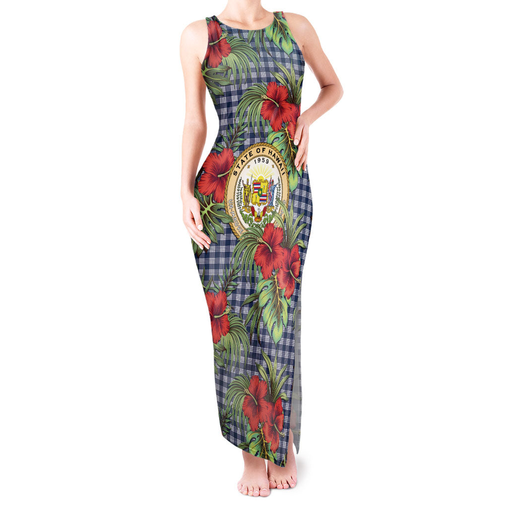 Vintage Hawaii Hibiscus Palaka Tank Maxi Dress Navy Color LT19 Women Navy - Polynesian Pride