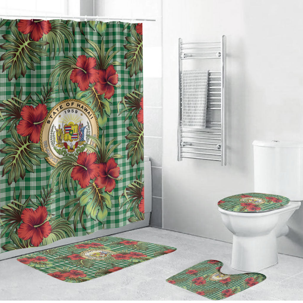 Vintage Hawaii Hibiscus Palaka Bathroom Set Green Color LT19 Bathroom Set (4 pcs) Green - Polynesian Pride