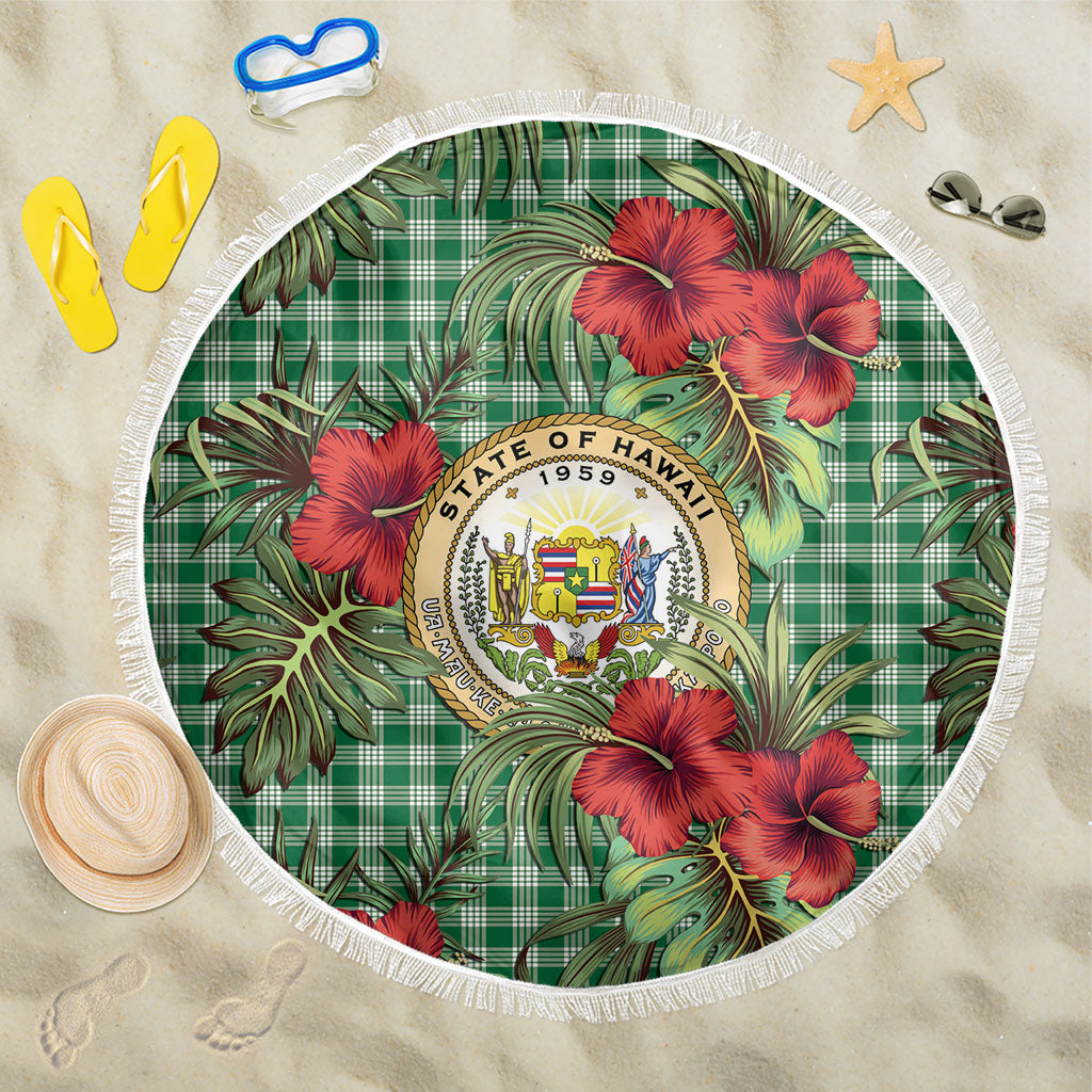 Vintage Hawaii Hibiscus Palaka Beach Blanket Green Color LT19 One Size 150cm Green - Polynesian Pride