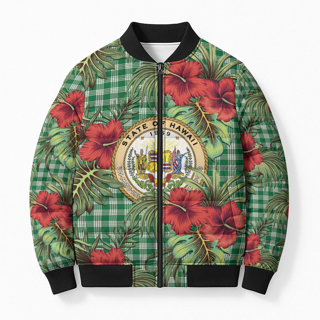 Vintage Hawaii Hibiscus Palaka Bomber Puffer Jacket Green Color LT19 Unisex Green - Polynesian Pride