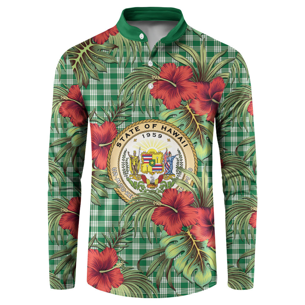 Vintage Hawaii Hibiscus Palaka Button Sweatshirt Green Color LT19 Green - Polynesian Pride