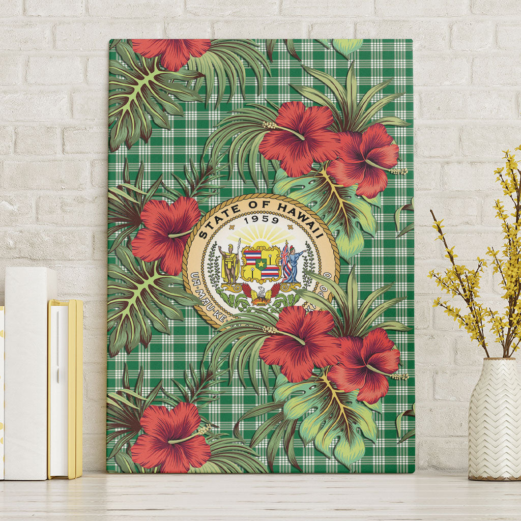 Vintage Hawaii Hibiscus Palaka Canvas Wall Art Green Color LT19 Without Frame Green - Polynesian Pride