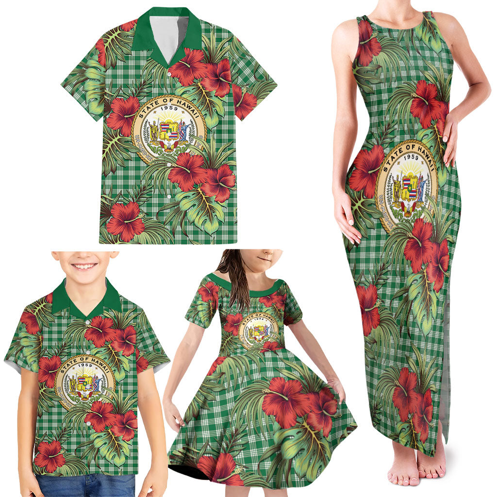 Vintage Hawaii Hibiscus Palaka Family Matching Tank Maxi Dress and Hawaiian Shirt Green Color LT19 - Polynesian Pride