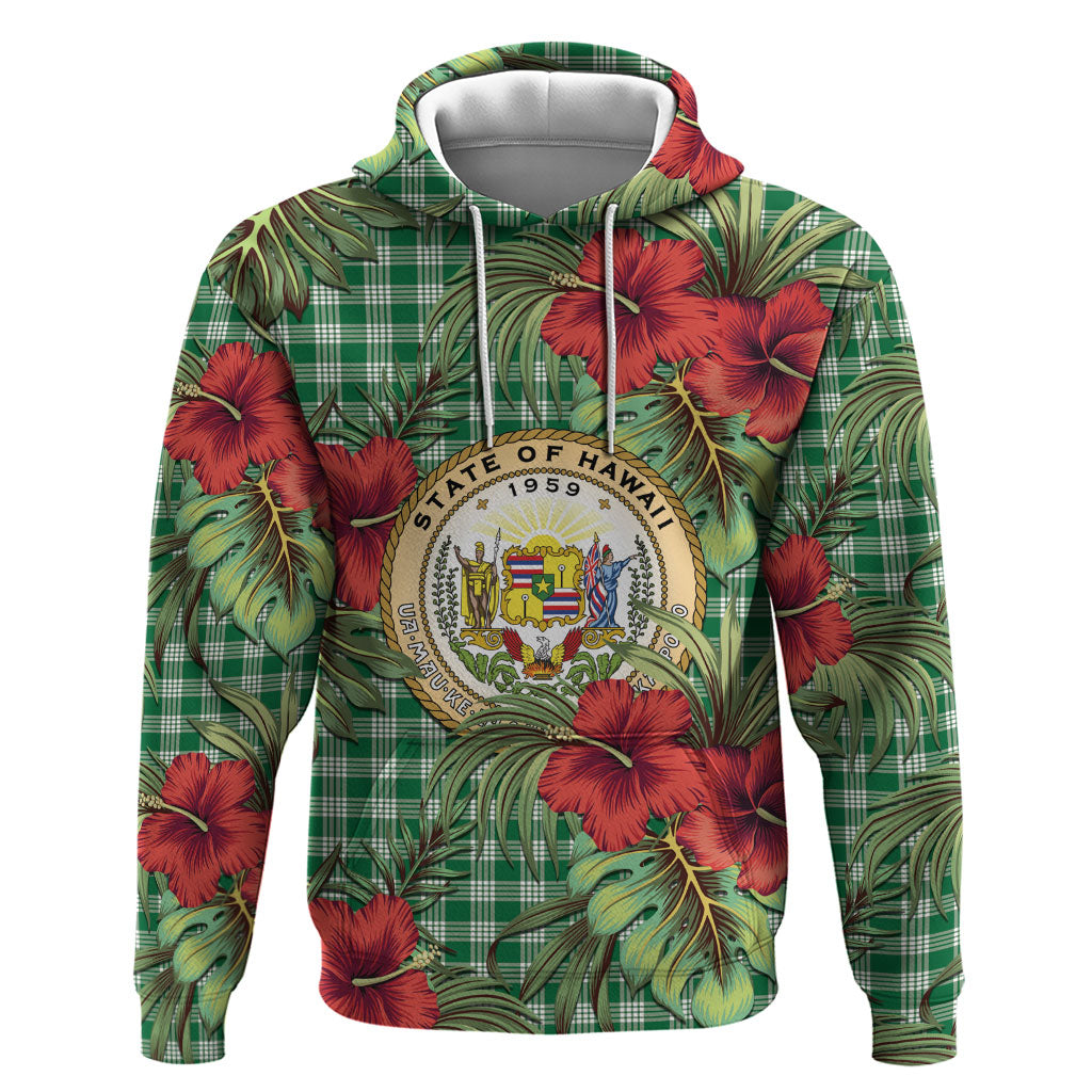 Vintage Hawaii Hibiscus Palaka Hoodie Green Color