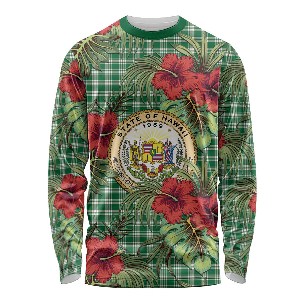 Vintage Hawaii Hibiscus Palaka Long Sleeve Shirt Green Color LT19 Unisex Green - Polynesian Pride