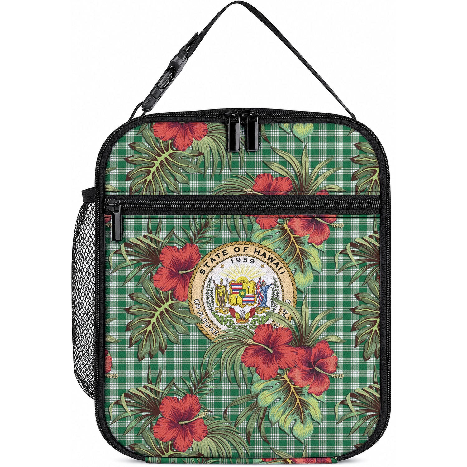 Vintage Hawaii Hibiscus Palaka Lunch Bag Green Color LT19 10.2 × 8.3 × 4.3 inch Green - Polynesian Pride