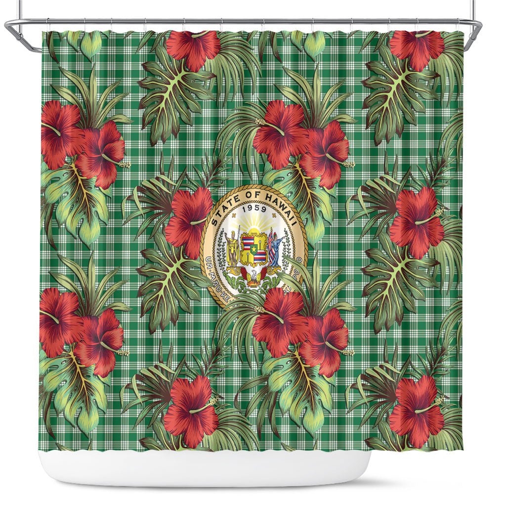 Vintage Hawaii Hibiscus Palaka Shower Curtain Green Color LT19 Green - Polynesian Pride