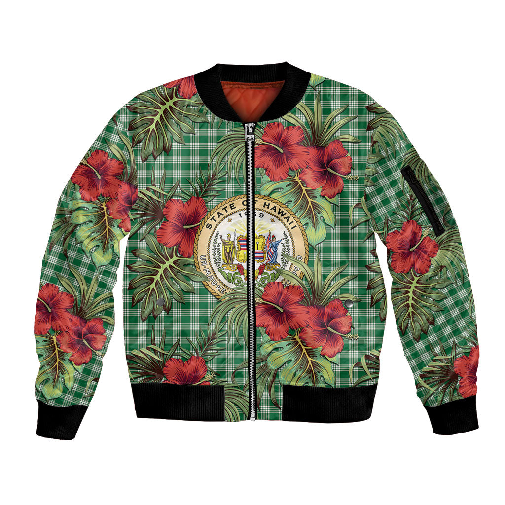 Vintage Hawaii Hibiscus Palaka Sleeve Zip Bomber Jacket Green Color LT19 Unisex Green - Polynesian Pride