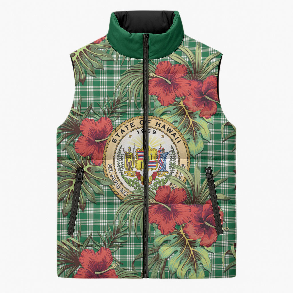 Vintage Hawaii Hibiscus Palaka Sleeveless Puffer Jacket Green Color LT19 Unisex Green - Polynesian Pride