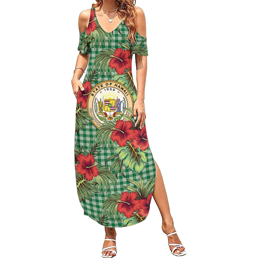Vintage Hawaii Hibiscus Palaka Summer Maxi Dress Green Color LT19 Women Green - Polynesian Pride