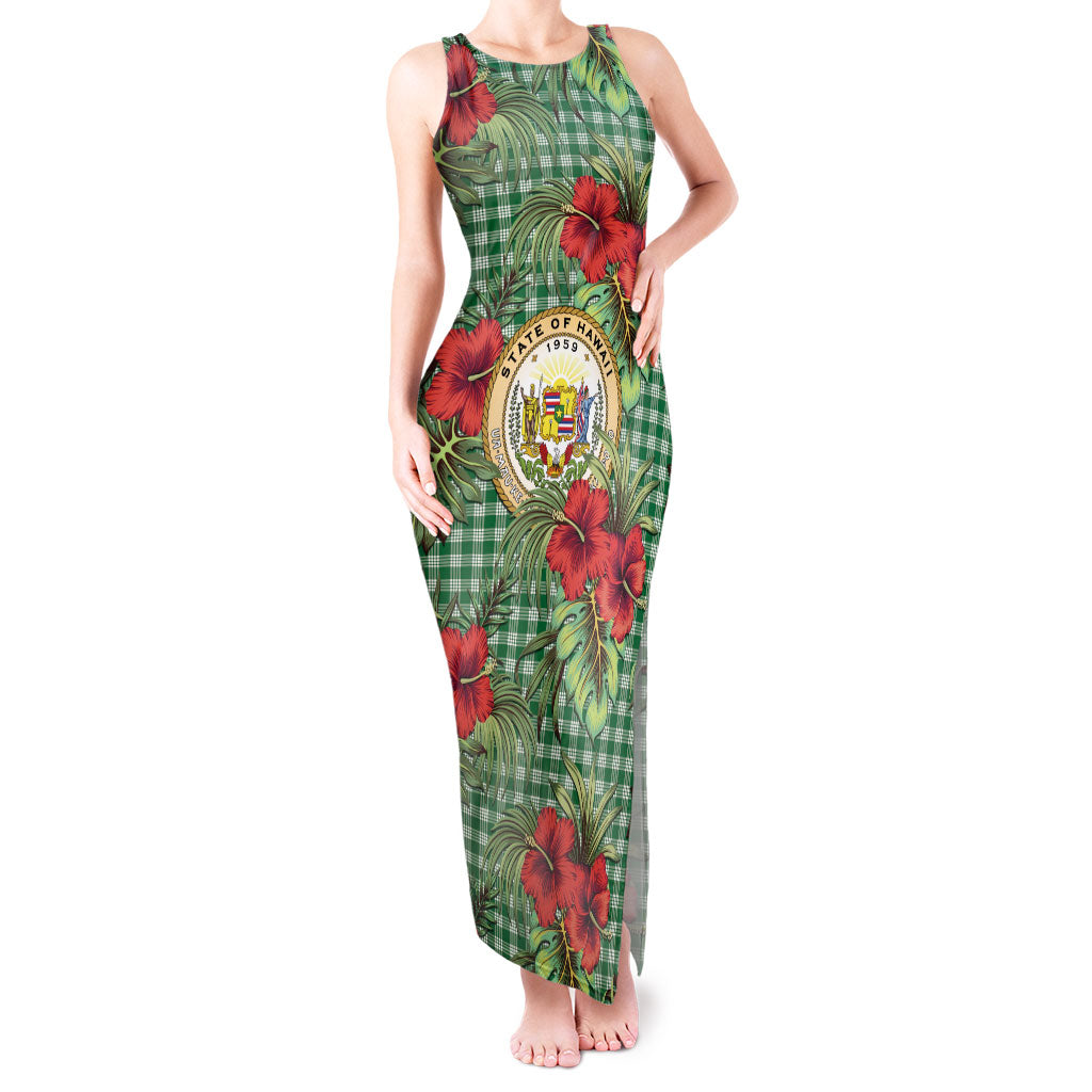 Vintage Hawaii Hibiscus Palaka Tank Maxi Dress Green Color LT19 Women Green - Polynesian Pride