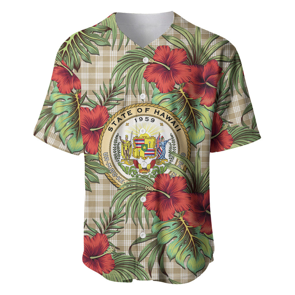 Vintage Hawaii Hibiscus Palaka Baseball Jersey Khaki Color LT19 Khaki - Polynesian Pride