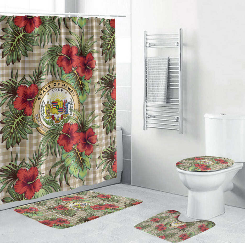 Vintage Hawaii Hibiscus Palaka Bathroom Set Khaki Color LT19 Bathroom Set (4 pcs) Khaki - Polynesian Pride