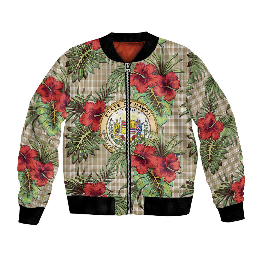 Vintage Hawaii Hibiscus Palaka Bomber Jacket Khaki Color LT19 Unisex Khaki - Polynesian Pride