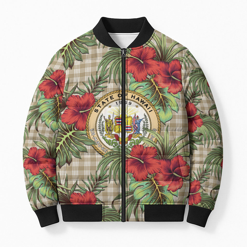 Vintage Hawaii Hibiscus Palaka Bomber Puffer Jacket Khaki Color LT19 Unisex Khaki - Polynesian Pride