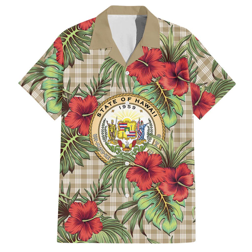 Vintage Hawaii Hibiscus Palaka Hawaiian Shirt Khaki Color LT19 Khaki - Polynesian Pride