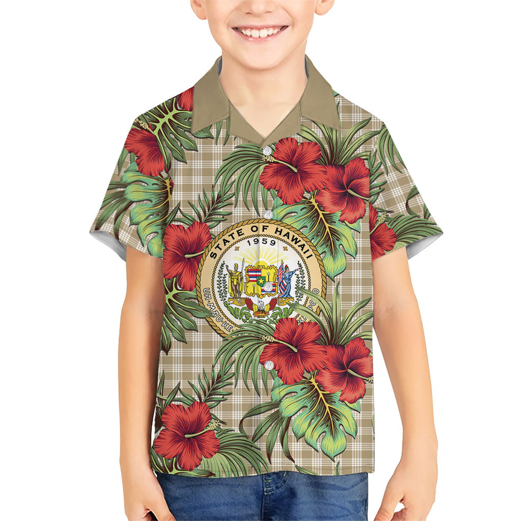 Vintage Hawaii Hibiscus Palaka Kid Hawaiian Shirt Khaki Color LT19 Kid Khaki - Polynesian Pride