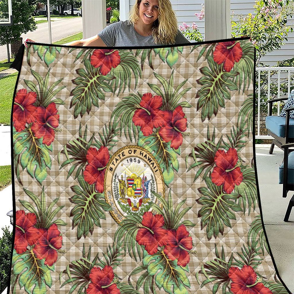 Vintage Hawaii Hibiscus Palaka Quilt Khaki Color LT19 Khaki - Polynesian Pride