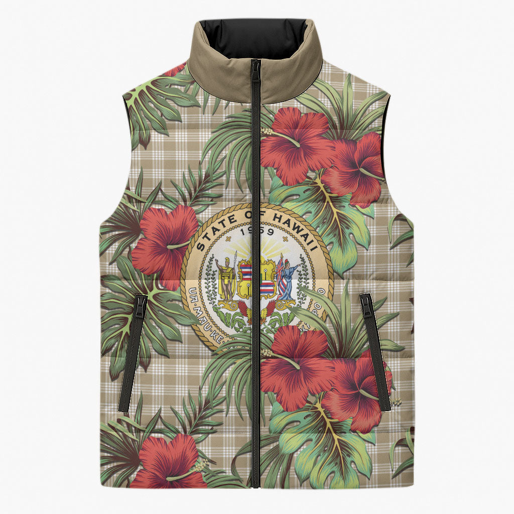 Vintage Hawaii Hibiscus Palaka Sleeveless Puffer Jacket Khaki Color LT19 Unisex Khaki - Polynesian Pride