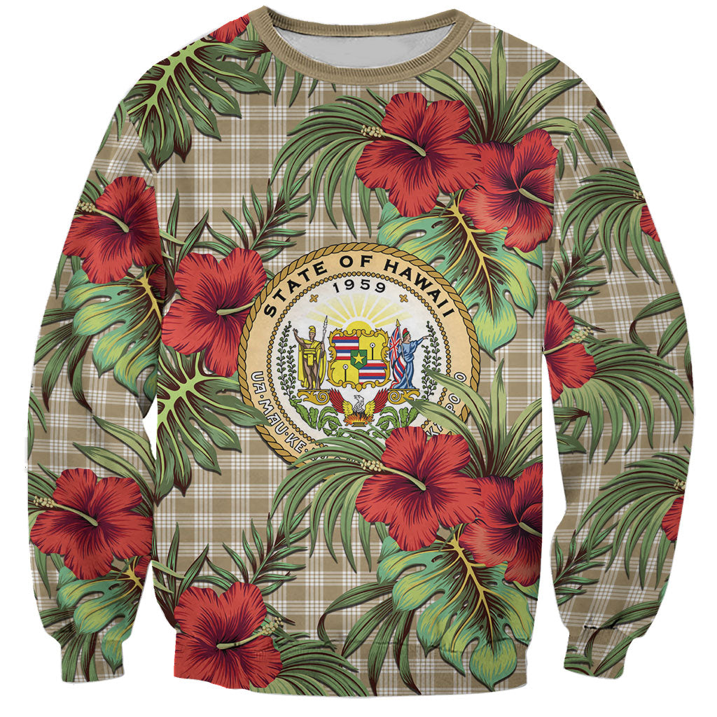 Vintage Hawaii Hibiscus Palaka Sweatshirt Khaki Color LT19 Unisex Khaki - Polynesian Pride