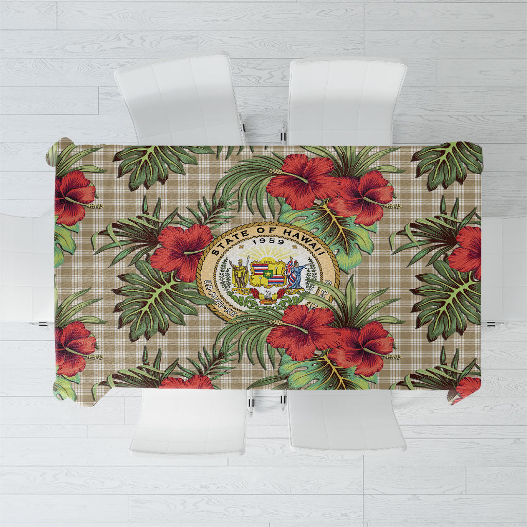 Vintage Hawaii Hibiscus Palaka Tablecloth Khaki Color