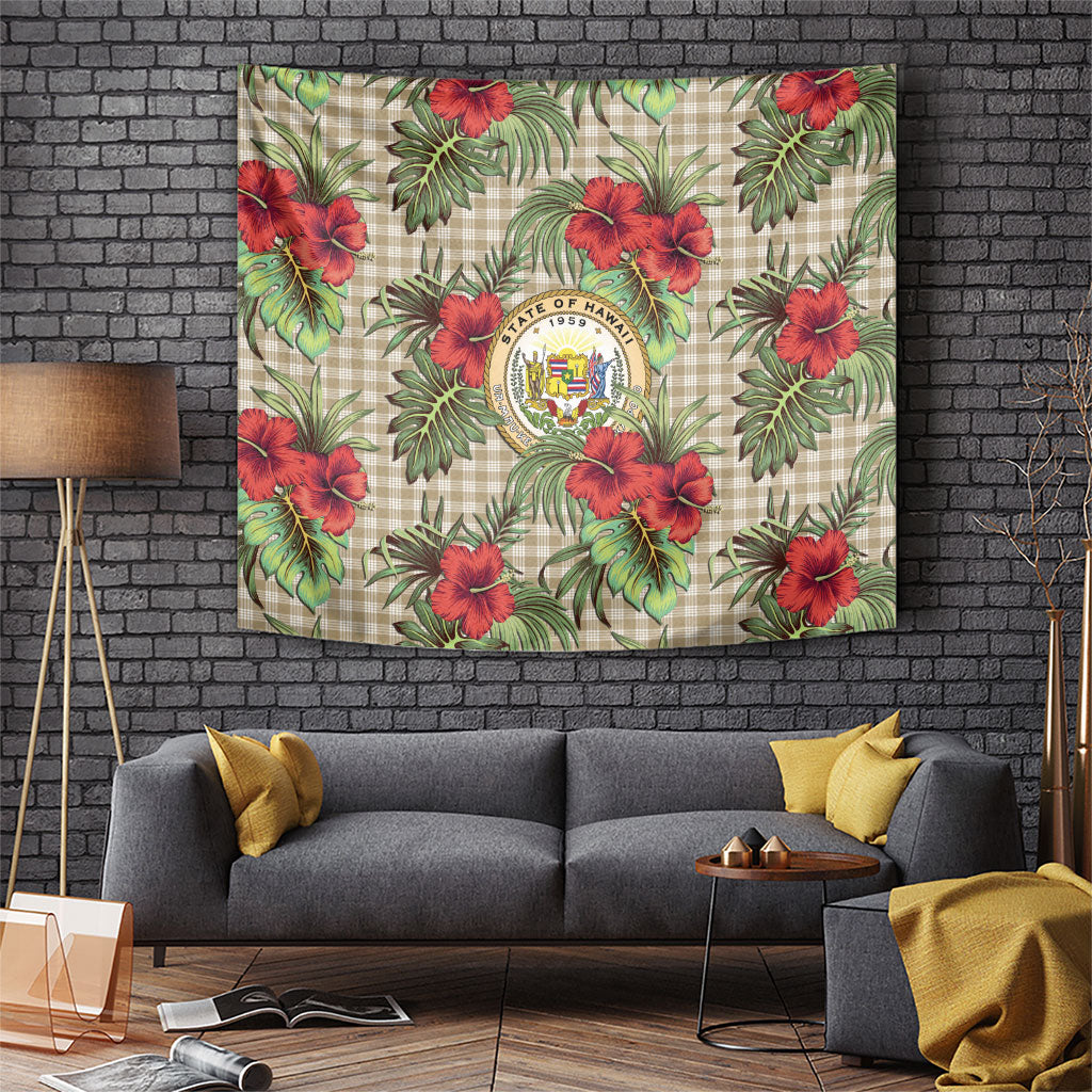 Vintage Hawaii Hibiscus Palaka Tapestry Khaki Color LT19 Khaki - Polynesian Pride