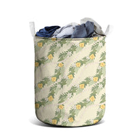 Hawaiian Pikake Maile Lei Laundry Basket Tiare Hibiscus Kalo Palapalai Leaf Beige LT19 - Polynesian Pride